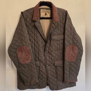 Madison Creek Outfitters Mens Nylon Quilted Jacket Leather Trim Olive Green XL
